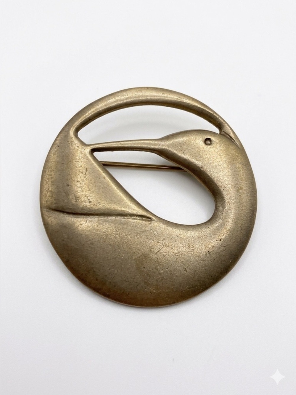 Vintage Lovell Designs Pewter Loon Brooch Signed Ken Kantro approx 1” diameter